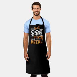 Delantal Will BBQ For Beer Barbecue Gran Apron Negro