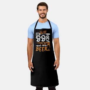 Delantal Will BBQ For Beer Barbecue Gran Apron Negro