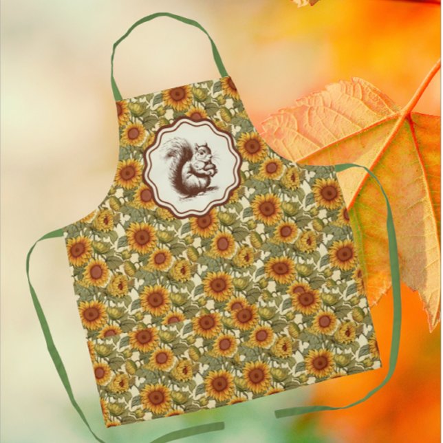 Delantal William Morris Autumn Sunflowers Squirrel Retro (Feeling a little squirrelly? )