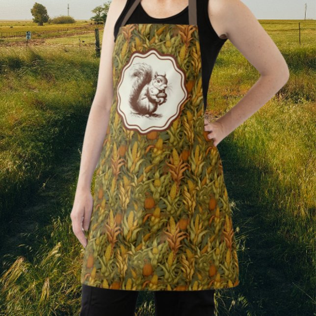 Delantal William Morris Otoño Maíz Ardilla Retro  (Fun squirrel and corn apron!)