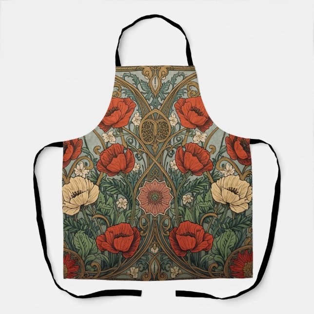 Delantal William Morris Poppies Floral Art Nouveau Pattern  (Anverso)