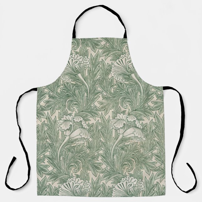 Delantal William Morris Verde Salvia Estampado de Tulipán:  (Anverso)