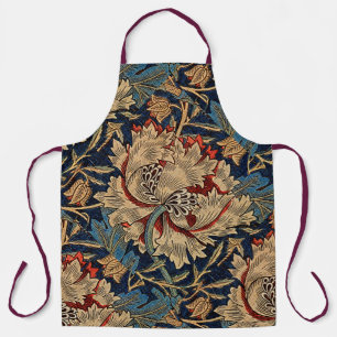 Delantal William Morris Vintage Patrón Floral Azul Rojo