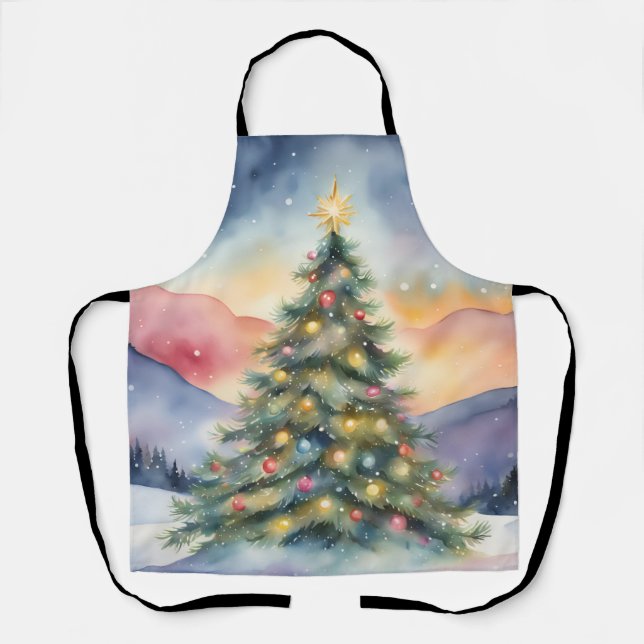 Delantal Winter Christmas Tree Snowy Sunset Scenery (Anverso)