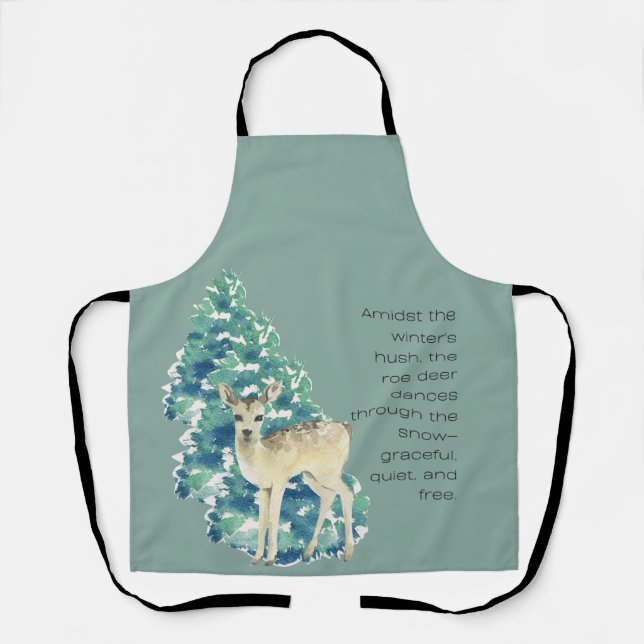 Delantal Winter Deer in the Snow – Wildlife Art Home Decor (Anverso)