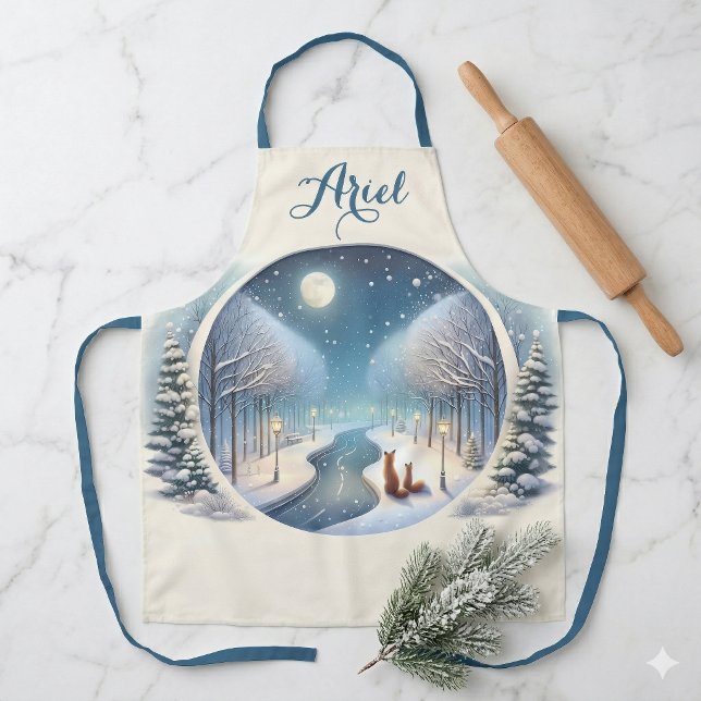 Delantal Winter Foxes by Moonlit Snowy River (Winter Foxes by Moonlit Snowy River Apron)