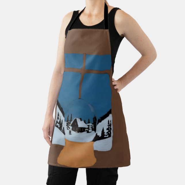 Delantal Winter Kitchen Apron - Snow Globe and Snowy Window (in situ)