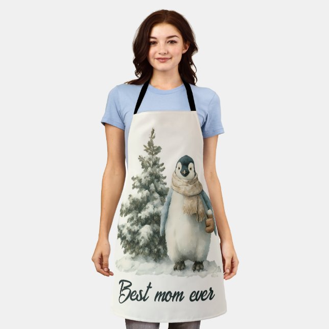 Delantal Winter Penguin “Best Mom Ever” Design (Gastado)