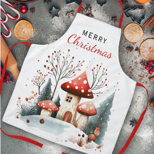 Delantal Winter Woodland Forest Mushrooms Feliz Navidad