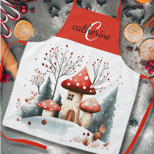 Delantal Winter Woodland Forest Mushrooms Monograma