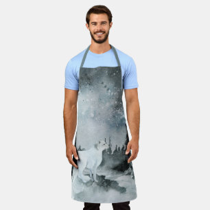 Delantal Winter Woodland Forest Night Sky White Arctic Fox