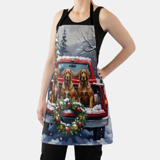 Delantal Wirehaired Pointing Griffon Christmas Red Truck (in situ)