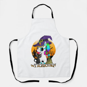 Delantal Witchicorn Unicorn Bruja Halloween Gato Negro Nara