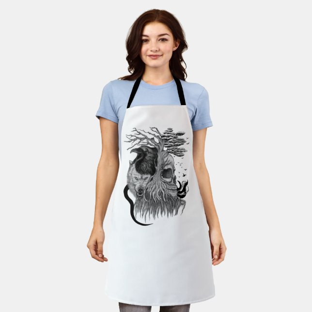 Delantal Wolf y Raven con el cráneo (Gastado)