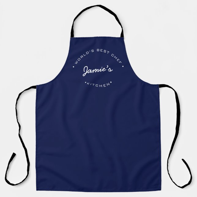 Delantal World's Best Chef Modern Navy blue Personalized  (Anverso)