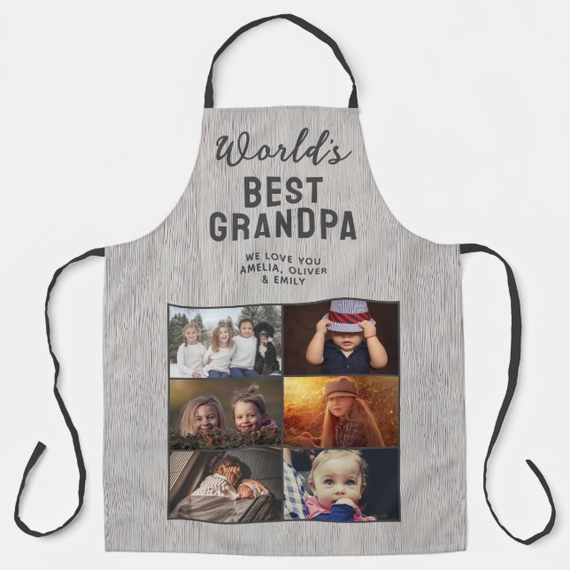 Delantal World's Best Grandpa Wood 6 Photo Collage (Anverso)