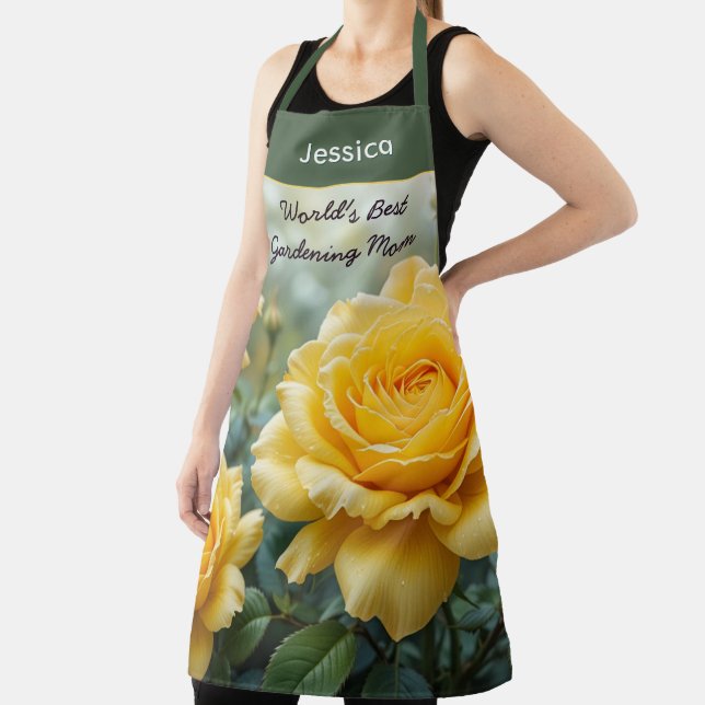 Delantal World's Best Mom Yellow Roses Garden Lover Kitchen (in situ)