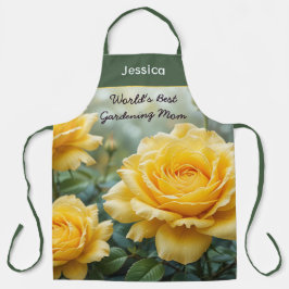 Delantal World's Best Mom Yellow Roses Garden Lover Kitchen