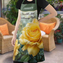 Delantal World's Best Mom Yellow Roses Garden Lover Kitchen