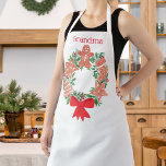 Delantal Wreath, Navidades de la abuela<br><div class="desc">Esta adorable y encantadora abuela Apron está decorada con la impresión de una corona festiva de color agua de galletas de Navidades. Personalizar con un nombre si lo prefiere. Acuarela original © Michele Davies.</div>