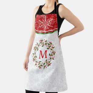 Delantal Wreath & Red Stripe & Snowflakes navidades