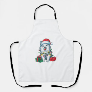 Delantal Xmas Iluminando Santa Hat American Eskimo Dog Chri