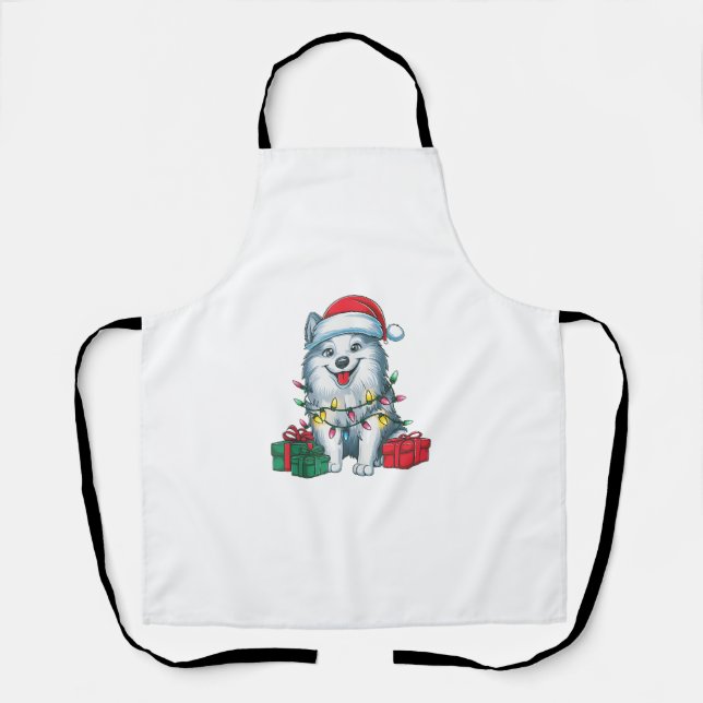 Delantal Xmas Iluminando Santa Hat American Eskimo Dog Chri (Anverso)