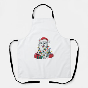 Delantal Xmas Iluminando Santa Hat American Eskimo Dog Chri