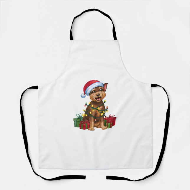 Delantal Xmas iluminando Santa Hat Chino Creste Perro Crist (Anverso)