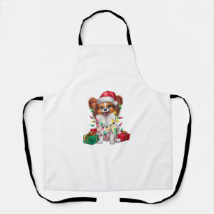 Delantal Xmas Iluminando Santa Hat Papillon Dog Navidades
