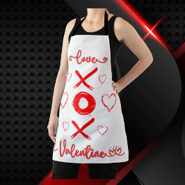 Delantal XOXO de San Valentín con corazones en rojo |
