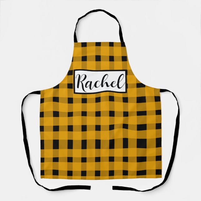 Delantal Yellow Black Gingham Personalizada (Anverso)