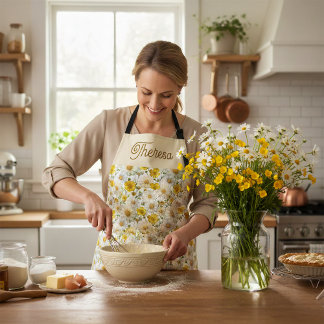 Delantal Yellow White Daisy Buttercup Pattern