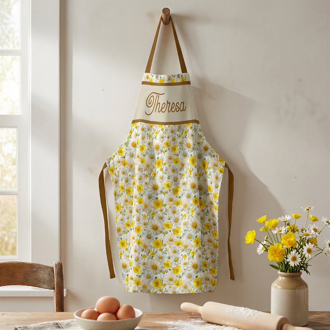 Delantal Yellow Wildflowers Pattern Monogram Name (Subido por el creador)