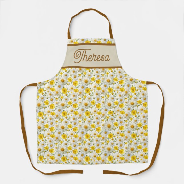 Delantal Yellow Wildflowers Pattern Monogram Name (Anverso)