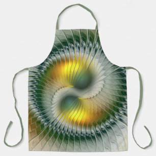 Delantal Yin Yang Verde Amarillo Fractal Abstracto Colorido