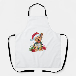 Delantal Yorkie Xmas iluminando Santa Hat Yorkie Dog Christ