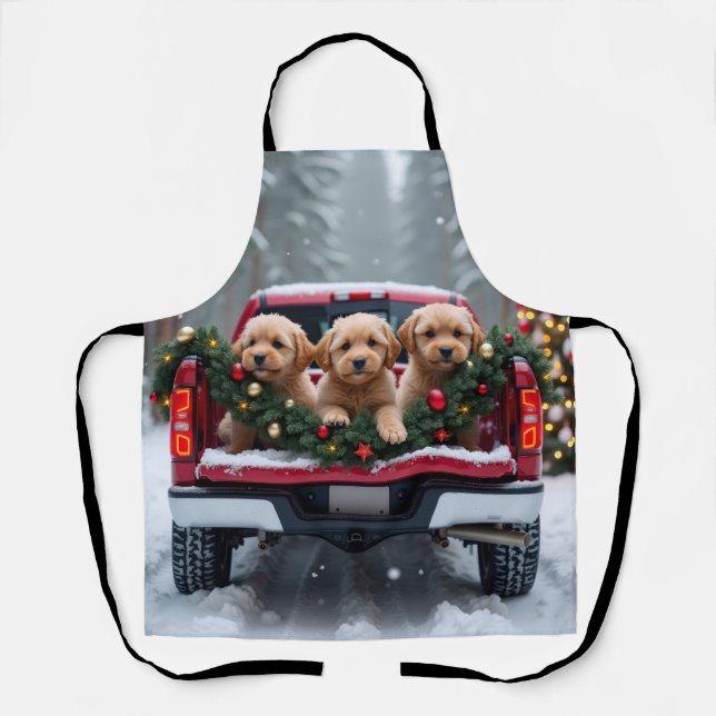 Delantal Yorkipoo Christmas Red Truck Holiday Gift (Anverso)