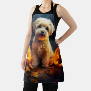 Delantal Yorkipoo de Halloween con calabazas temerosas