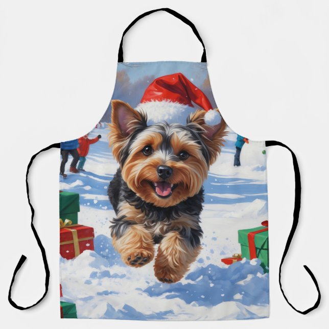 Delantal Yorkipoo en Nieve con Gorra Navidad (Anverso)