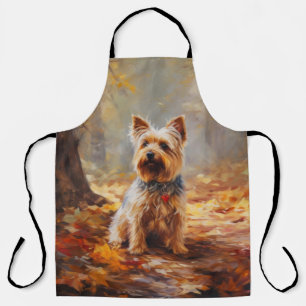 Delantal Yorkshire Terrier en otoño inspira caída de hojas