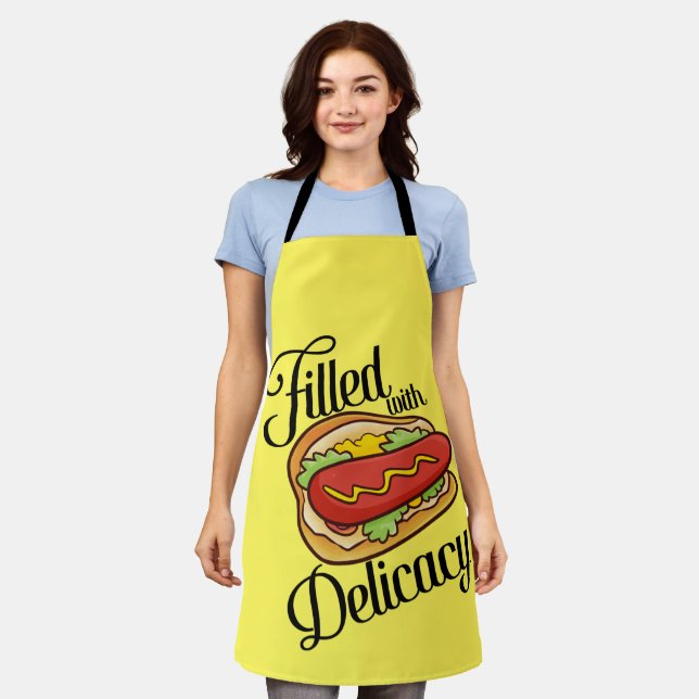 Delantal Yummy Delicacy Hotdog Personalizado Apron (Gastado)