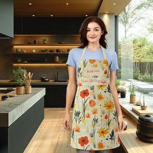 Delantal Zen Floral Abstracto en Rojo y Naranja