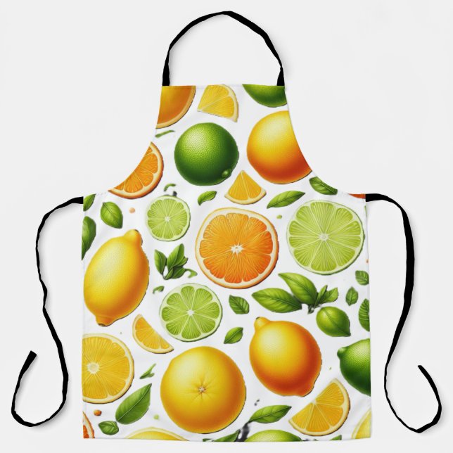 Delantal Zesty Citrus Harvest Apron – Orange & Lime Design (Anverso)