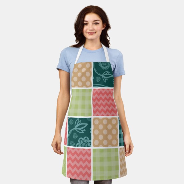 Delantal Zigzag, Chevron, Gingham, Puertos Polka, Patchwork (Gastado)