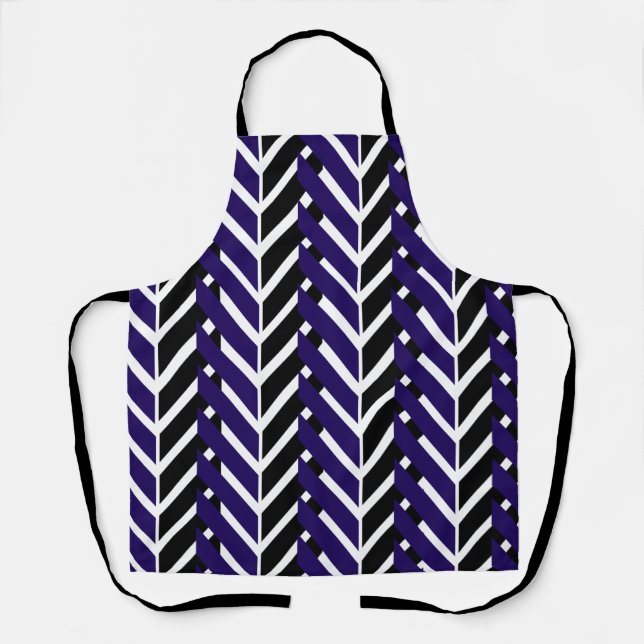 Delantal Zigzag Chevron Negro Azul  (Anverso)