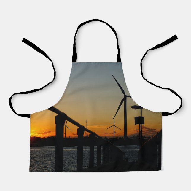 Delantal Zonsondergang met windmolen, Rustgevend relaxt. (Anverso)