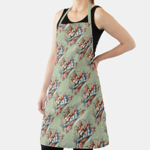 Delantal Zorro floral en cesta con quilt y flores