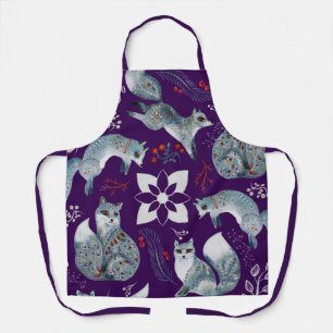 Delantal Zorros azules estilizados con diseños florales int