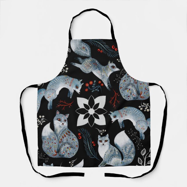 Delantal Zorros azules estilizados con diseños florales int (Anverso)